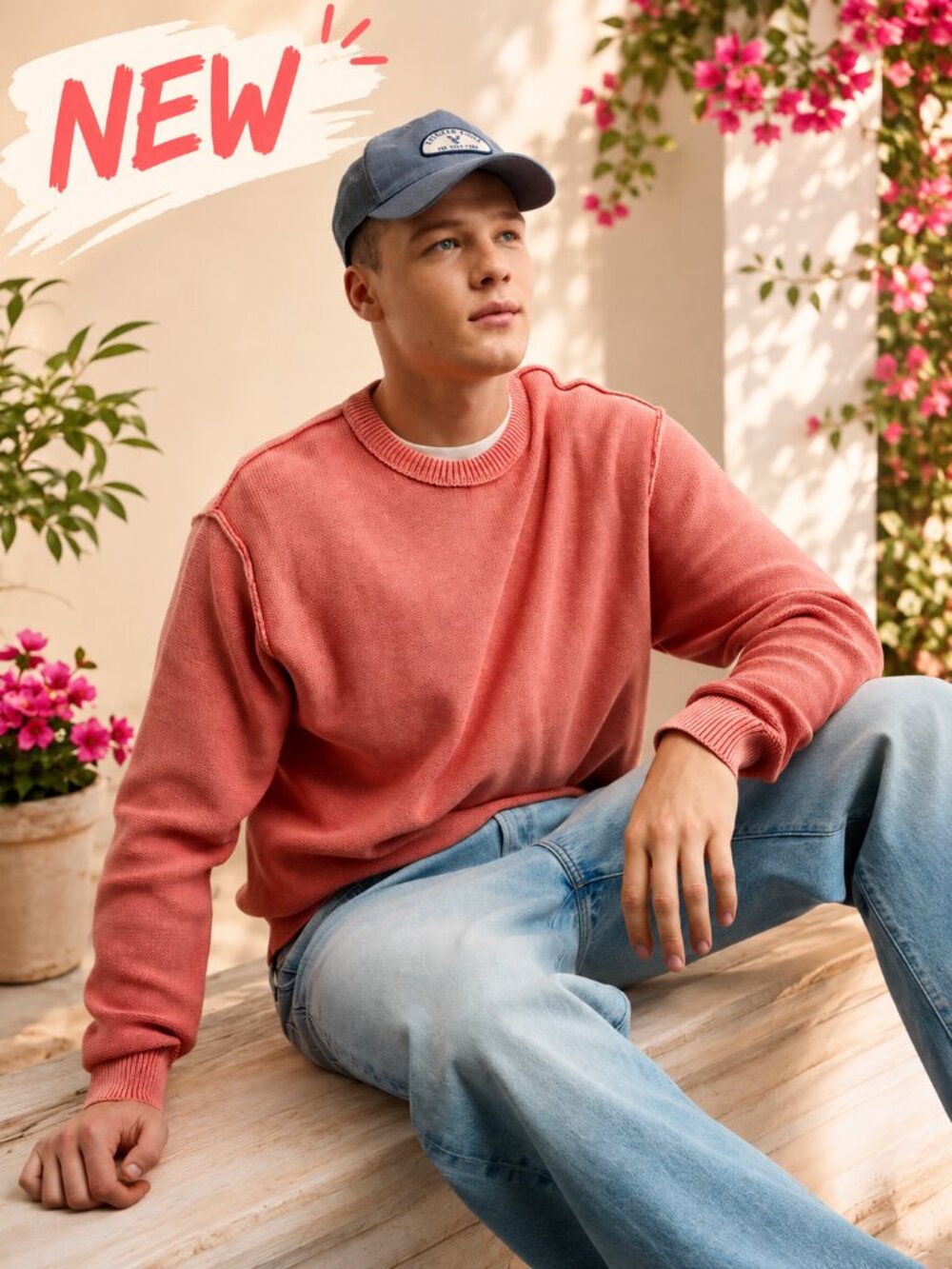NEW!!! AMERICAN EAGLE WASHED RED REVERSE SWEATER -  100% COTTON - SIZE L